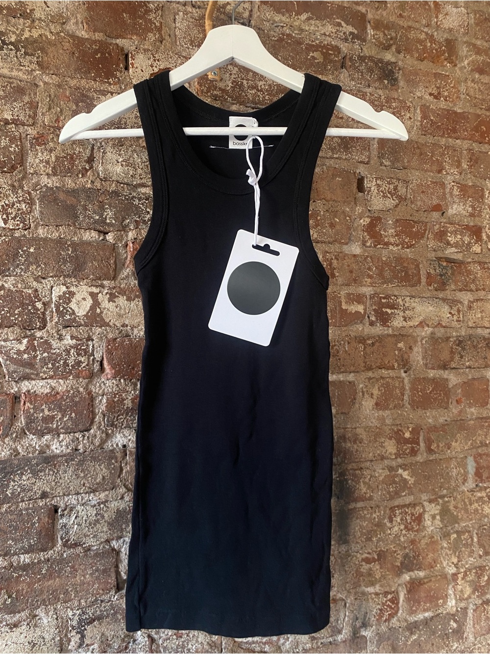 Bassike Black Superfine Rib Athletic Tank Long Small
